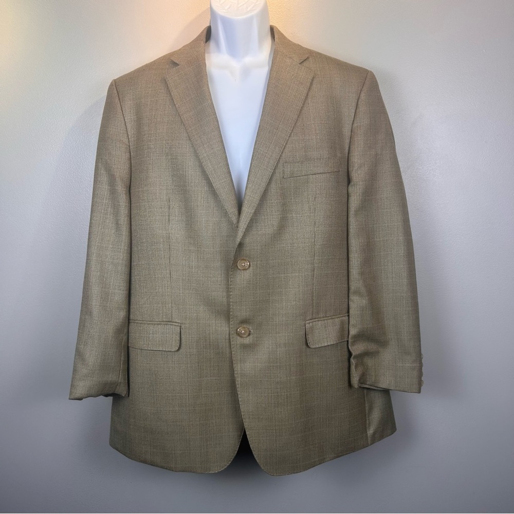 Lauren Ralph Lauren Sport Coat 44R Beige Silk Wool Blend Plaid Check Blazer
